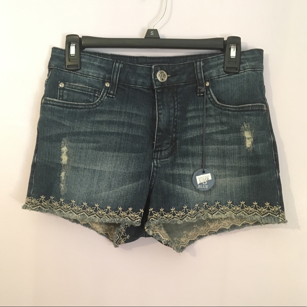 STS Blue Floral Trim High Waist Distressed Shorts